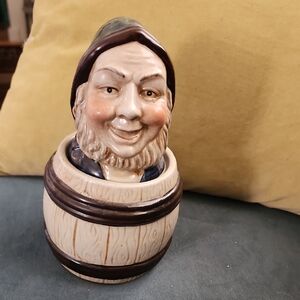Vintage Leprechaun In Barrel Lidded Tobacco Jar/Humidor